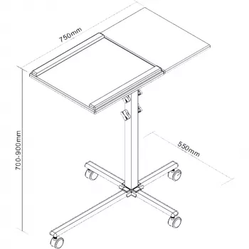 InLine trolley voor notebook en projector, hoogte 70–90 cm