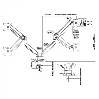 InLine tafelhoeder met lift en USB/audio, 2 monitors tot 81 cm (32 inch) 9 kg, zilver
