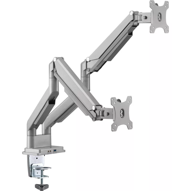 InLine tafelhoeder met lift en USB/audio, 2 monitors tot 81 cm (32 inch) 9 kg, zilver