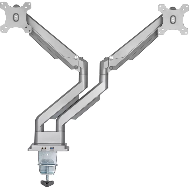 InLine tafelhoeder met lift en USB/audio, 2 monitors tot 81 cm (32 inch) 9 kg, zilver