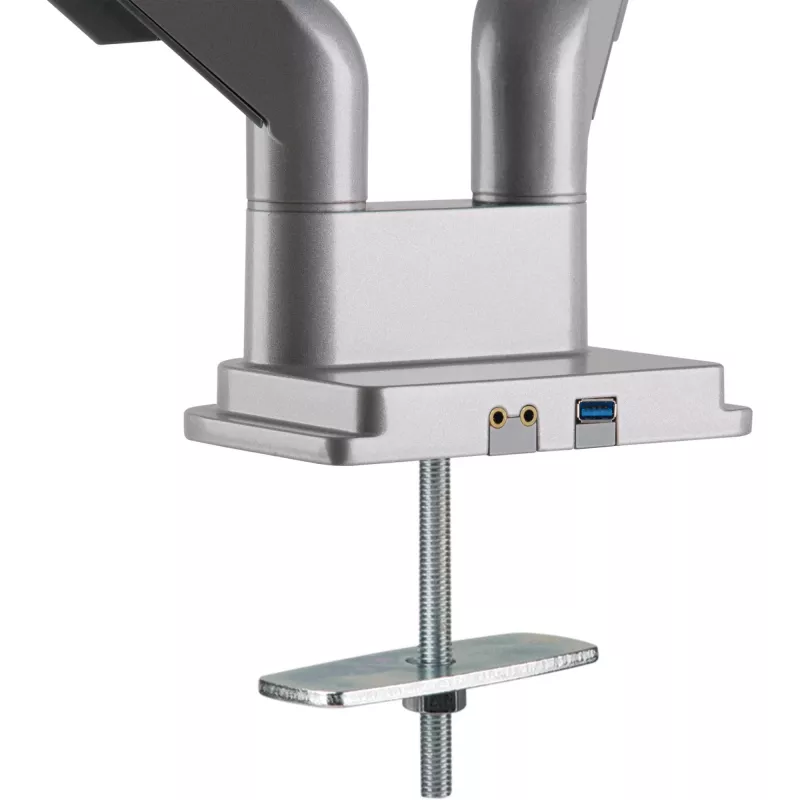 InLine tafelhoeder met lift en USB/audio, 2 monitors tot 81 cm (32 inch) 9 kg, zilver