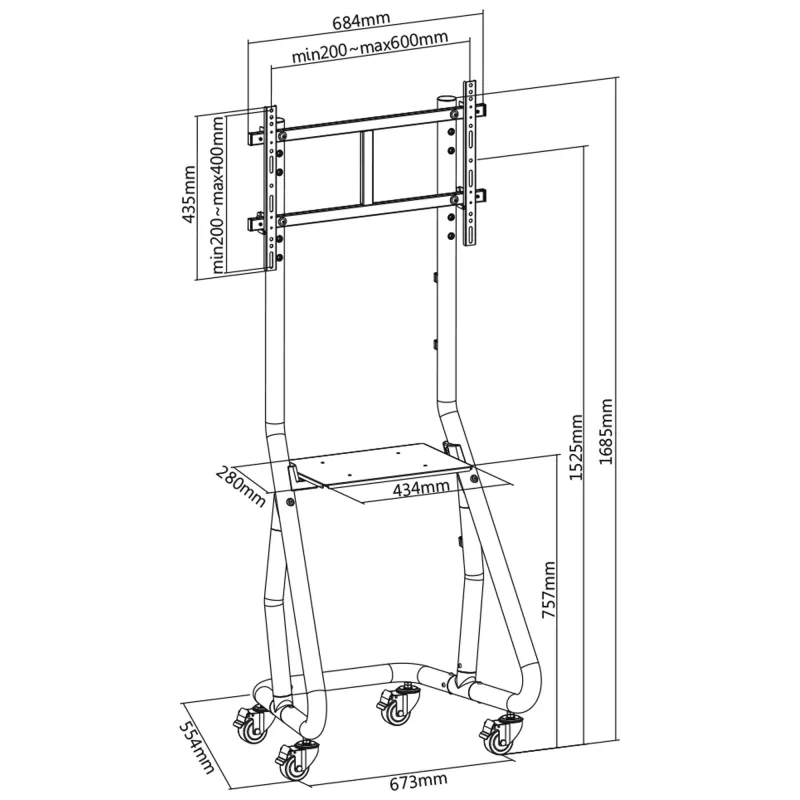 Multimediawagen InLine 23177A voor LED-tv 37 inch–80 inch, max. 80 kg