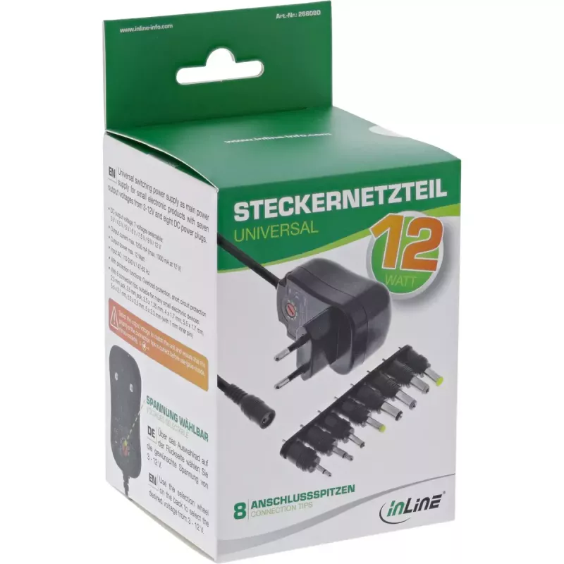 InLine universele voeding 12W, 110-240V naar 3-12V, max. 1200mA
