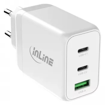 InLine mobiele oplader 31506E — universele AC-snellader voor binnen, 100–240 V ingang, tot 20 V/5 A uitgang, 1x USB-A, 2x USB-C, wit