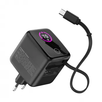 InLine USB-voeding, 70 W, GaN, USB-C PD + USB-A QC, kabel 60 cm, zwart
