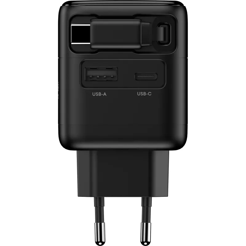 InLine USB-voeding, 70 W, GaN, USB-C PD + USB-A QC, kabel 60 cm, zwart