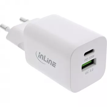 InLine USB-voeding, oplader USB-A + USB-C, 33W, PD + QC, wit