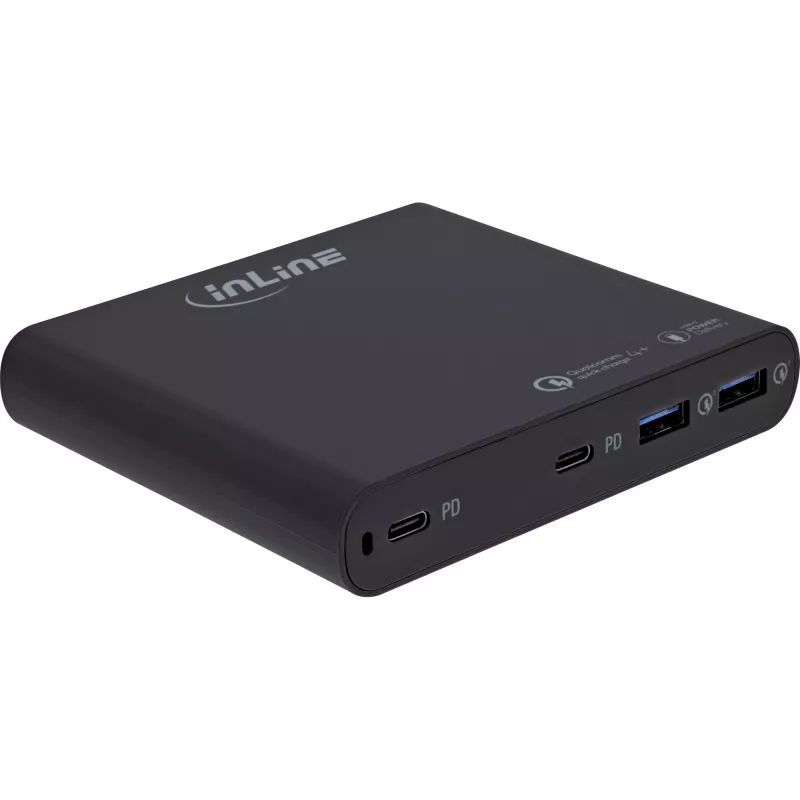 InLine GaN USB-voeding, 4 poorten, 2x USB-C + 2x USB-A, 120 W, zwart (31515B)