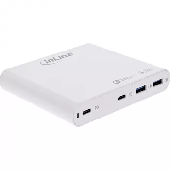 InLine USB-voeding, GaN-oplader, 4-voudig, 2x USB-C + 2x USB-A, 120W, wit