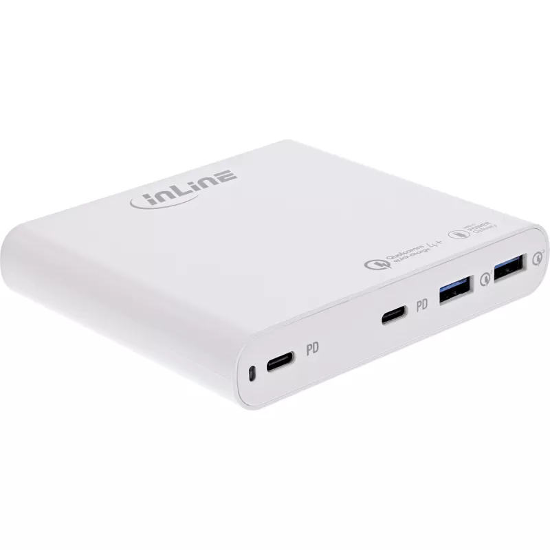 InLine USB-voeding, GaN-oplader, 4-voudig, 2x USB-C + 2x USB-A, 120W, wit