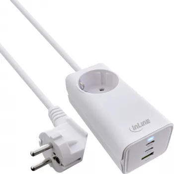 InLine USB-voeding, GaN-oplader, 2x USB-C, 1x USB-A, PD 3.0, veiligheidsstopcontact