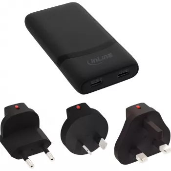 USB-voedingsoplader InLine 31519B dual USB-C 65W netadapter met twee USB-C-aansluitingen