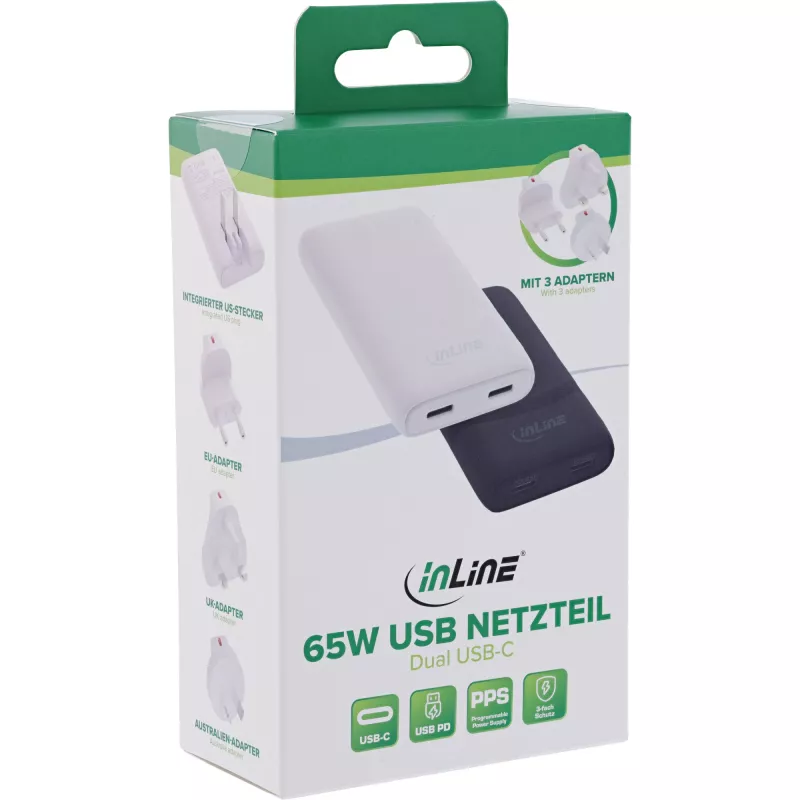 USB-voeding InLine 31519C Dual USB-C 65W – dual-USB-C-aansluitingen, 65 W totaalvermogen