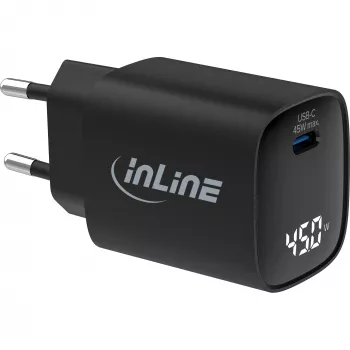 InLine USB PD-voeding, GaN-oplader, 1 poort, USB-C, 45W, met display