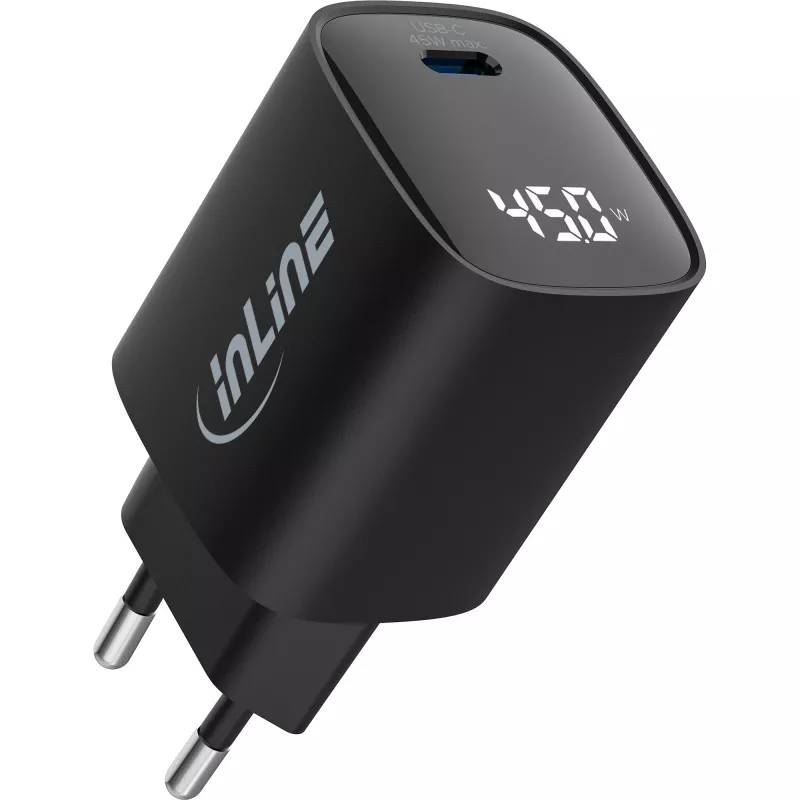 InLine USB PD-voeding, GaN-oplader, 1 poort, USB-C, 45W, met display
