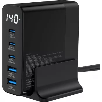 InLine USB PD-voeding, GaN-oplader, 5 poorten, USB-C + USB-A, 140W, met display