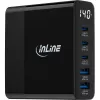 InLine USB PD-voeding, GaN-oplader, 5 poorten, USB-C + USB-A, 140W, met display