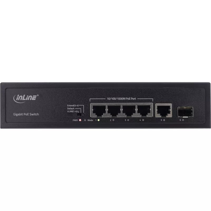 Unmanaged switch InLine PoE+ Gigabit netwerkswitch 5 poorten 4x PoE+ 1xSFP 1Gb/s desktop