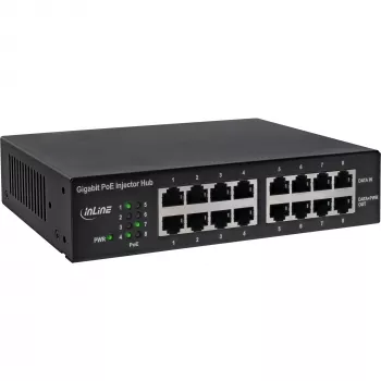 InLine PoE+ Gigabit netwerk-injectorhub 8 poorten (8x PoE+), 1 Gbit/s, 19 inch 1U