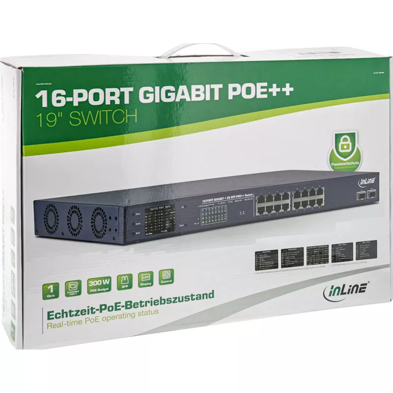 InLine PoE+ Gigabit netwerkswitch 24 poorten, 1 Gb/s, 2xSFP, 19 inch 1HE (incl. beugels)