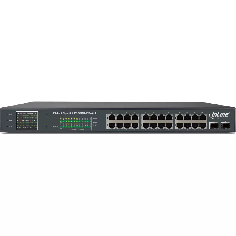 InLine PoE+ Gigabit netwerkswitch 24 poorten, 1 Gb/s, 2xSFP, 19 inch 1U (incl. beugels)