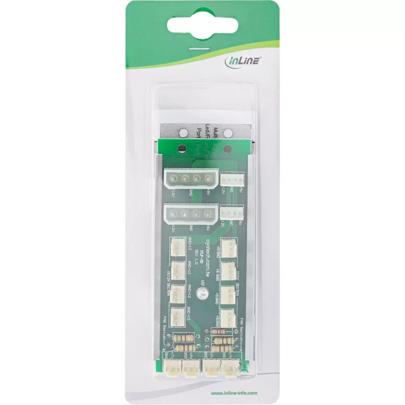 InLine multi-poortpaneel 2x Molex 4 pin naar 12 x 3 pin ventilatoraansluiting voor 12 ventilatoren