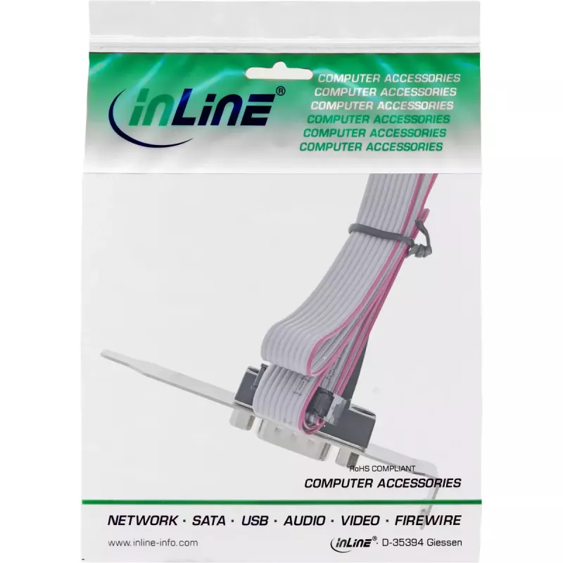 InLine slotbeugel DB9 stekker naar 10-pins interne header direct 1:1 0,6 m
