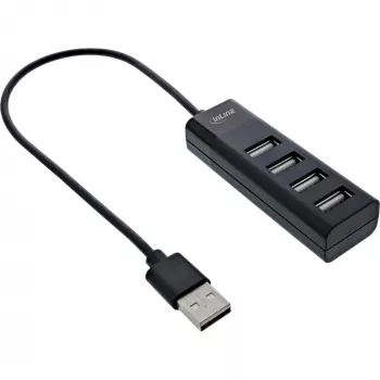 InLine USB 2.0 4-poorts hub, Type-A-stekker naar 4x Type-A-bus, zwart, 30 cm, slank