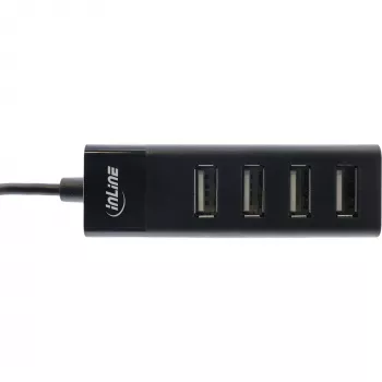 InLine USB 2.0 4-poorts hub, Type-A-stekker naar 4x Type-A-bus, zwart, 30 cm, slank