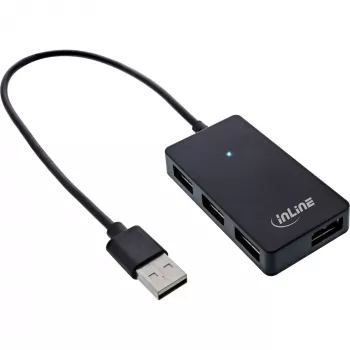 InLine USB 2.0 4-poorts hub, Type-A-stekker naar 4x Type-A-bus, zwart, 30 cm