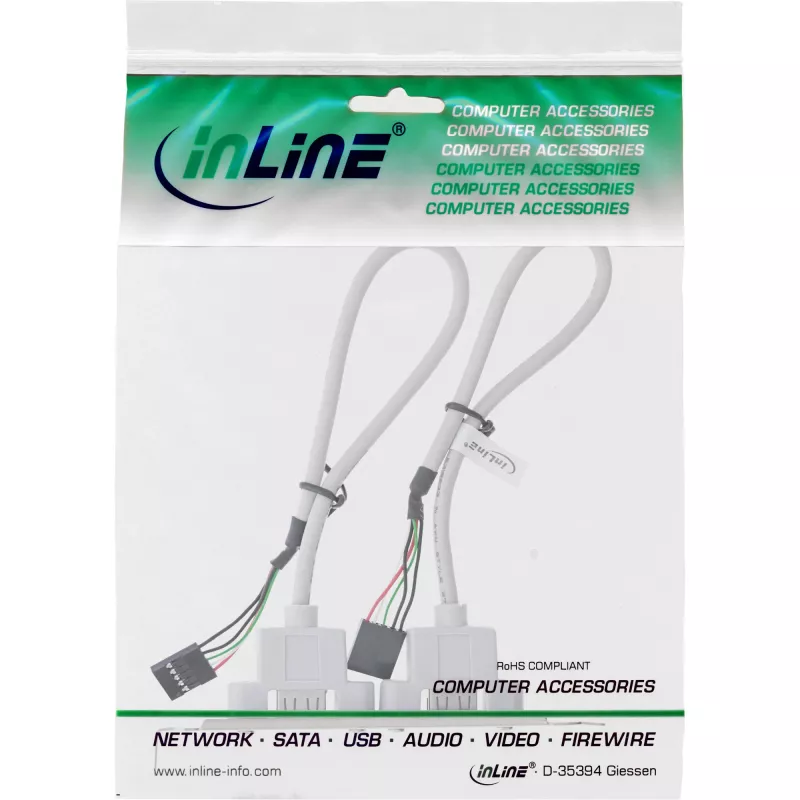 InLine slotbeugel 2x USB 2.0 Type-A bus naar 2x 5-pins interne header 0,3m