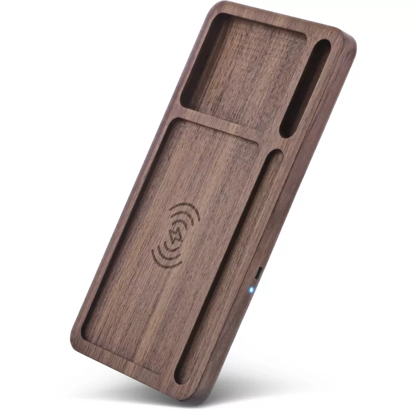 Organizer InLine WoodCharge met Qi-laadvlak en USB-stroombron