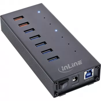 InLine USB 3.2 Gen.1 7-poorts hub aluminium behuizing met 2,5A voeding, zwart