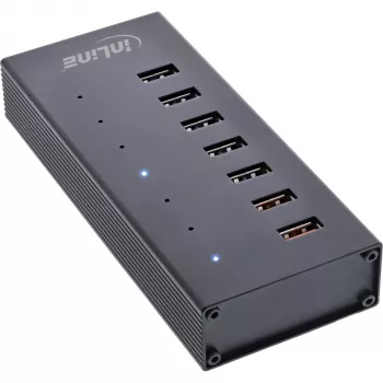 InLine USB 3.2 Gen.1 7-poorts hub aluminium behuizing met 2,5A voeding, zwart