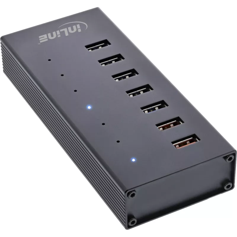 InLine USB 3.2 Gen.1 7-poorts hub aluminium behuizing met 2,5A voeding, zwart