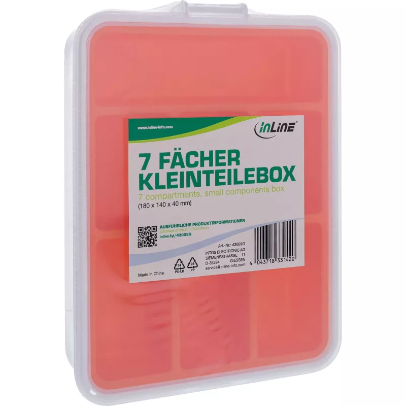 InLine onderdelenbox, 7 vakken, 180 x 140 x 40 mm, oranje