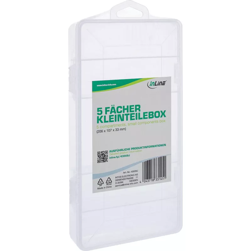 InLine onderdelenbox, 5 vakken, 206x107x33mm, transparant