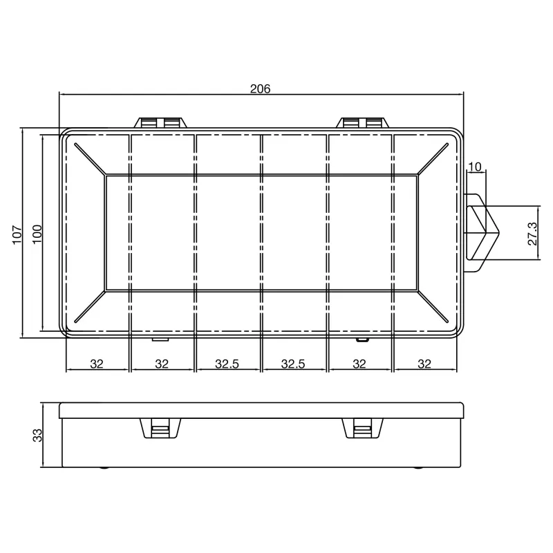 InLine onderdelenbox, 6 vakken, 206x107x33mm, transparant