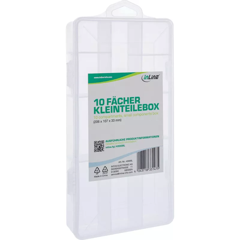 InLine onderdelenbox 10 vakken 206x107x33mm, transparant