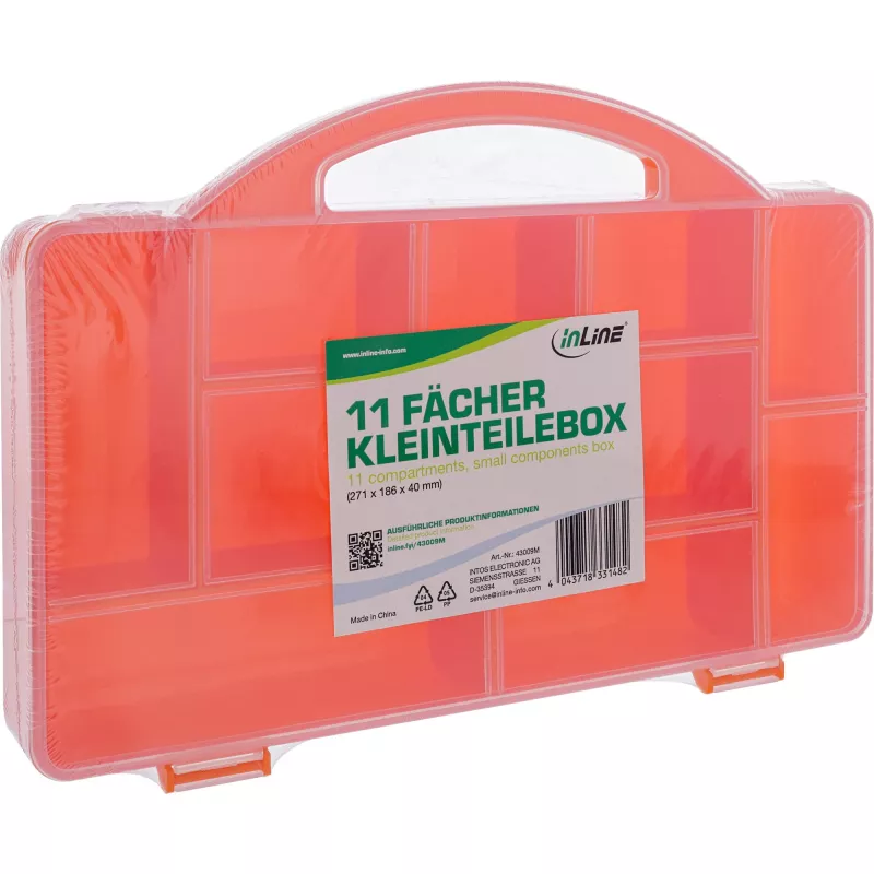 InLine onderdelenbox, 11 vakken, 271x186x40mm, oranje