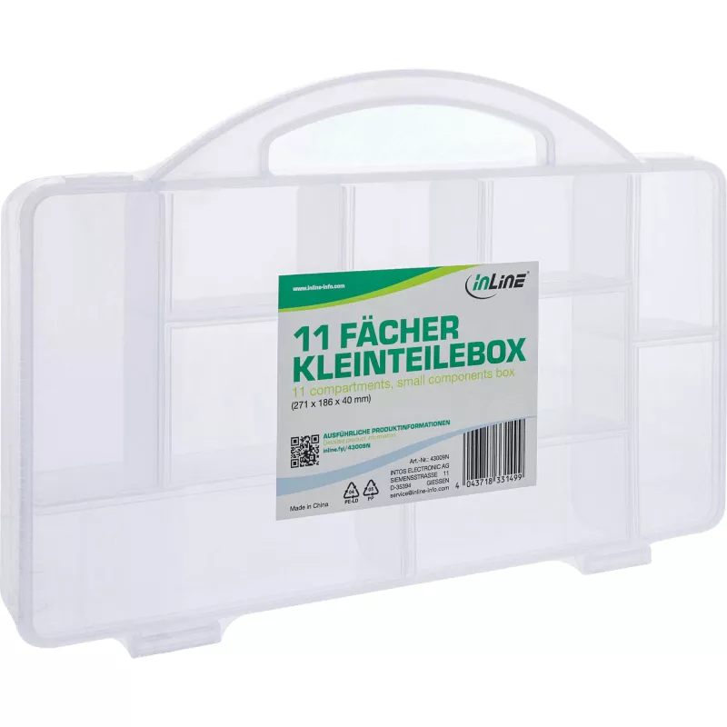 InLine onderdelenbox, 11 vakken, 271x186x40mm, transparant