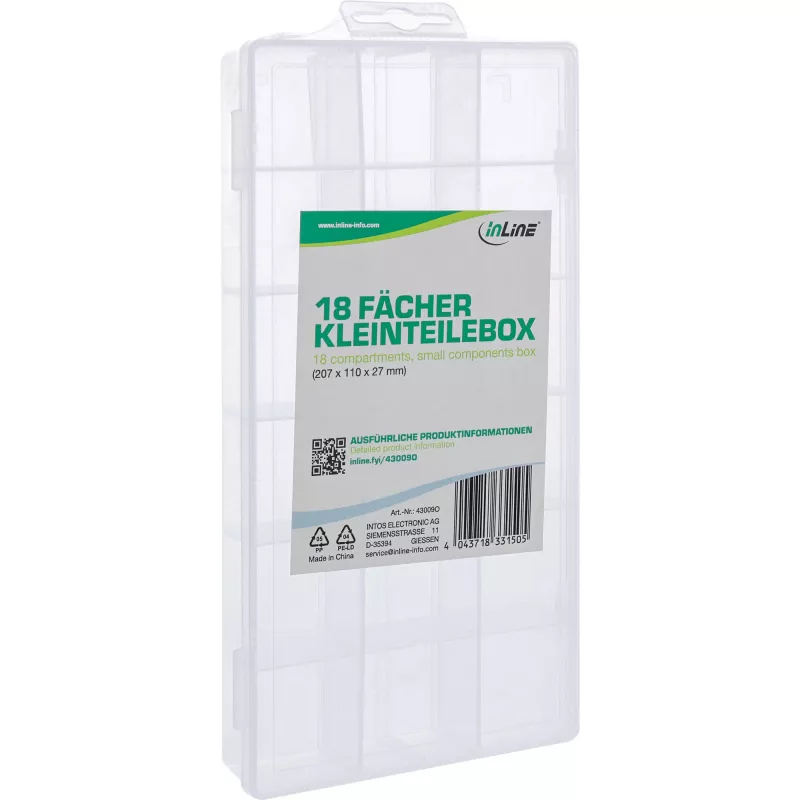 InLine onderdelenbox, 18 vakken, 207x110x27mm, transparant