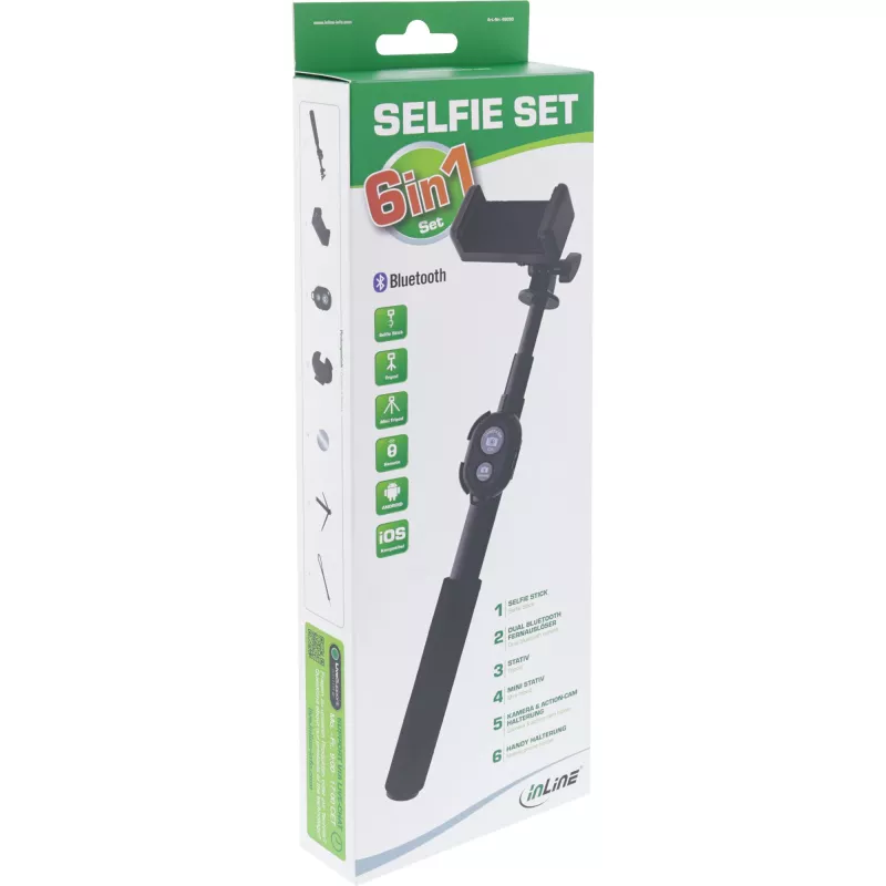 InLine selfiestick 4 poten met mini-statief aluminium zwart max. 0,75 m