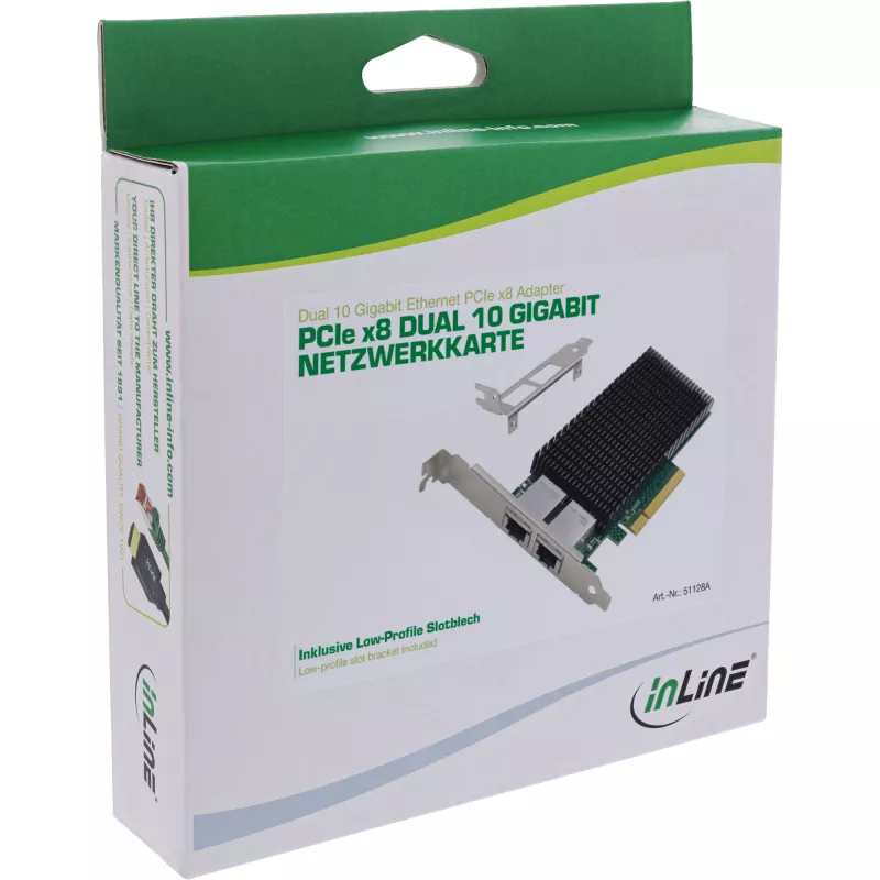 InLine dual 10-Gigabit netwerkkaart, 2x RJ45 10Gb/s, PCIe x8, incl. LP-beugel