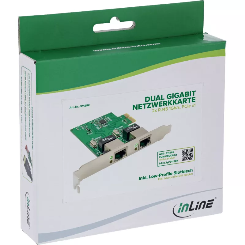 Netwerkkaart InLine 51128K dual Gigabit 2x RJ45 PCIe x1