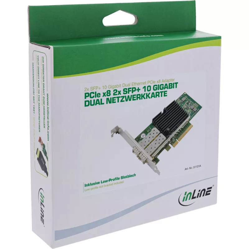 InLine dual 10 Gigabit netwerkkaart, 2x SFP+, PCIe x8, incl. LP-beugel