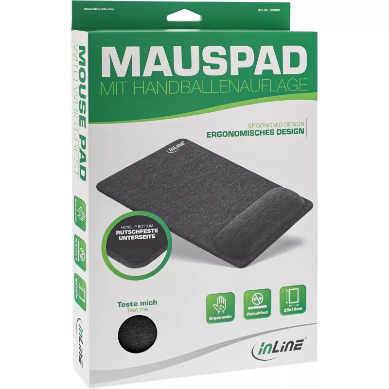 InLine muismat met polssteun, textiel, zwart