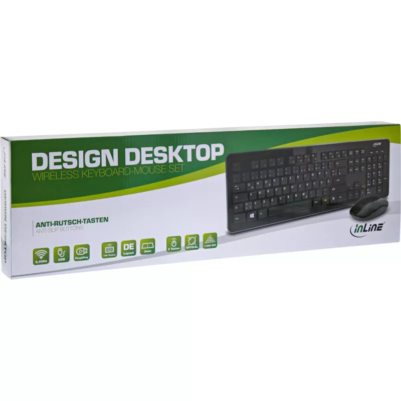 InLine Design Desktop-set, USB 2,4 GHz, max. 1600 dpi, zwart, DEUTSCH