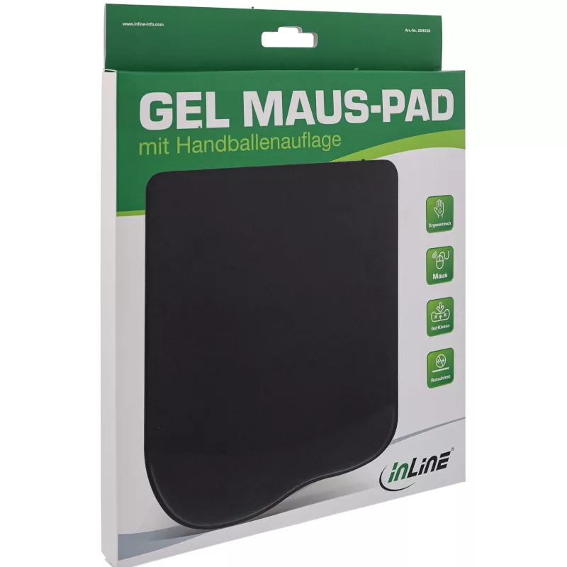 InLine muispad, gel-polssteun, 235x185x25mm, zwart