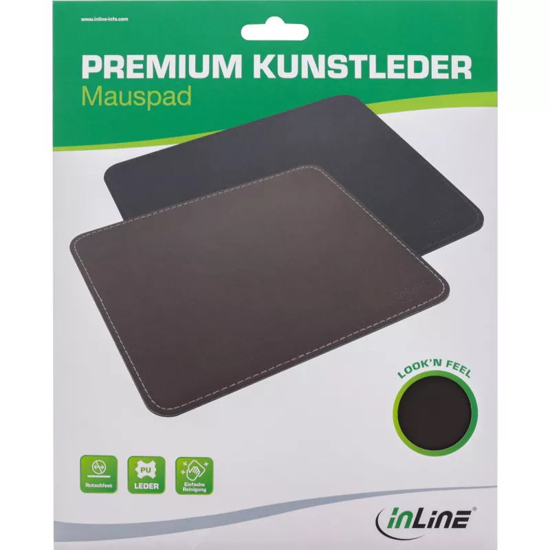 InLine muispad Premium PU-leer zwart, 255x220x3mm
